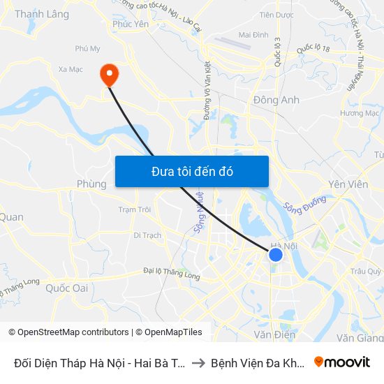 Đối Diện Tháp Hà Nội - Hai Bà Trưng (Cạnh 56 Hai Bà Trưng) to Bệnh Viện Đa Khoa Huyện Mê Linh map