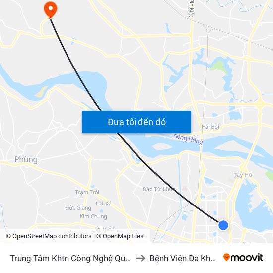 Trung Tâm Khtn Công Nghệ Quốc Gia - 18 Hoàng Quốc Việt to Bệnh Viện Đa Khoa Huyện Mê Linh map