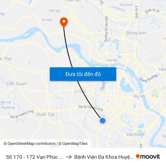 Số 170 - 172 Vạn Phúc - Hà Đông to Bệnh Viện Đa Khoa Huyện Mê Linh map