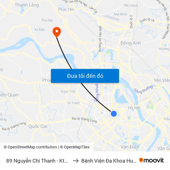 89 Nguyễn Chí Thanh - Ktx Đại Học Luật to Bệnh Viện Đa Khoa Huyện Mê Linh map