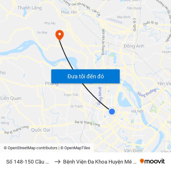 Số 148-150 Cầu Giấy to Bệnh Viện Đa Khoa Huyện Mê Linh map