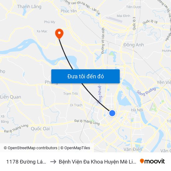 1178 Đường Láng to Bệnh Viện Đa Khoa Huyện Mê Linh map