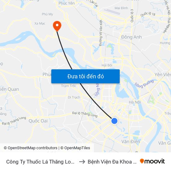 Công Ty Thuốc Lá Thăng Long - 235 Nguyễn Trãi to Bệnh Viện Đa Khoa Huyện Mê Linh map