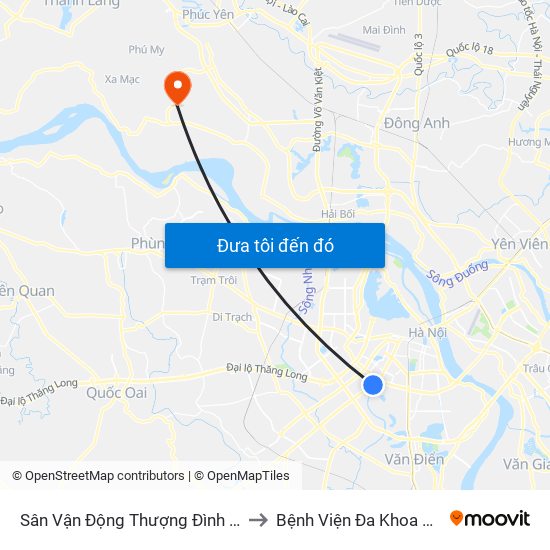 Sân Vận Động Thượng Đình - 129 Nguyễn Trãi to Bệnh Viện Đa Khoa Huyện Mê Linh map