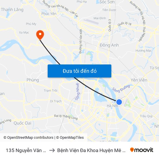 135 Nguyễn Văn Cừ to Bệnh Viện Đa Khoa Huyện Mê Linh map