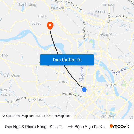 Qua Ngã 3 Phạm Hùng - Đình Thôn (Hướng Đi Phạm Văn Đồng) to Bệnh Viện Đa Khoa Huyện Mê Linh map
