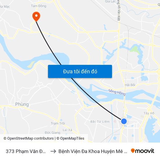 373 Phạm Văn Đồng to Bệnh Viện Đa Khoa Huyện Mê Linh map