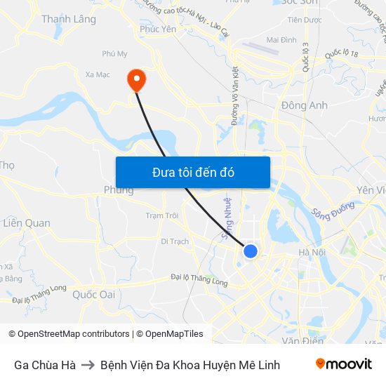 Ga Chùa Hà to Bệnh Viện Đa Khoa Huyện Mê Linh map