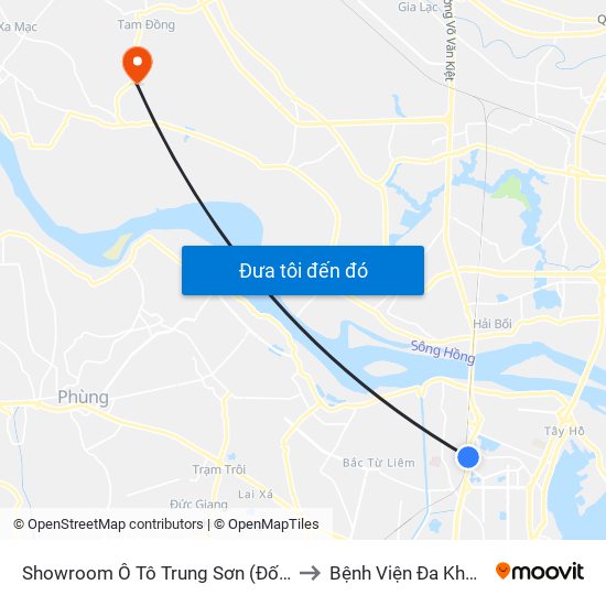 Showroom Ô Tô Trung Sơn (Đối Diện 315 Phạm Văn Đồng) to Bệnh Viện Đa Khoa Huyện Mê Linh map