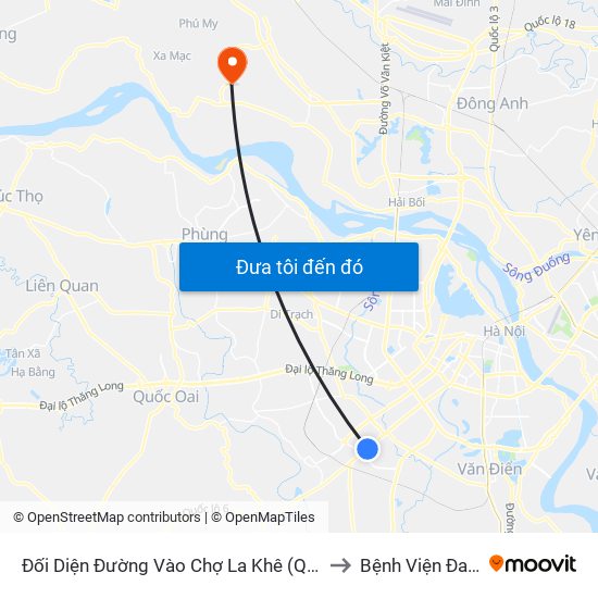 Đối Diện Đường Vào Chợ La Khê (Qua Ga Metro La Khê) - 405 Quang Trung (Hà Đông) to Bệnh Viện Đa Khoa Huyện Mê Linh map