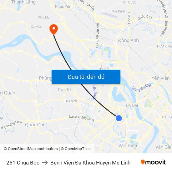 251 Chùa Bộc to Bệnh Viện Đa Khoa Huyện Mê Linh map