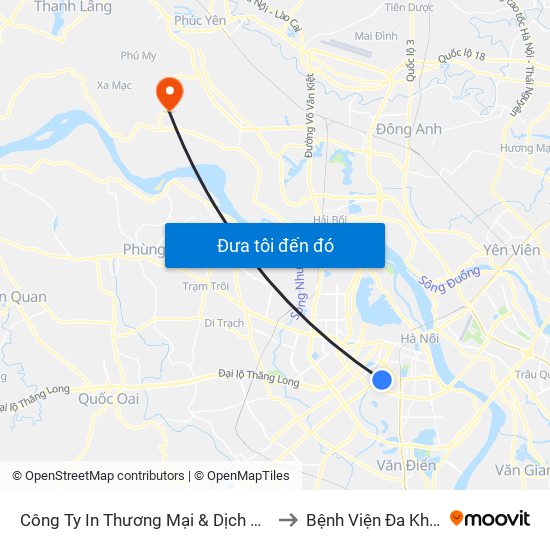 Công Ty In Thương Mại & Dịch Vụ Ngân Hàng - Số 10 Chùa Bộc to Bệnh Viện Đa Khoa Huyện Mê Linh map