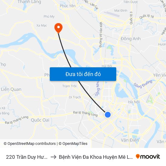 220 Trần Duy Hưng to Bệnh Viện Đa Khoa Huyện Mê Linh map