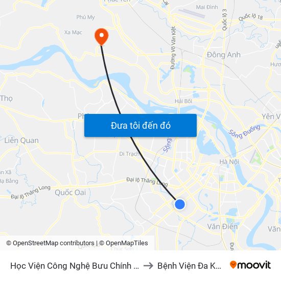 Học Viện Công Nghệ Bưu Chính Viễn Thông - Trần Phú (Hà Đông) to Bệnh Viện Đa Khoa Huyện Mê Linh map