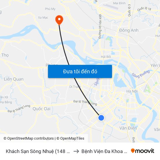 Khách Sạn Sông Nhuệ (148 Trần Phú- Hà Đông) to Bệnh Viện Đa Khoa Huyện Mê Linh map