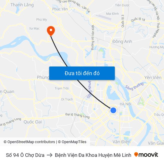 Số 94 Ô Chợ Dừa to Bệnh Viện Đa Khoa Huyện Mê Linh map