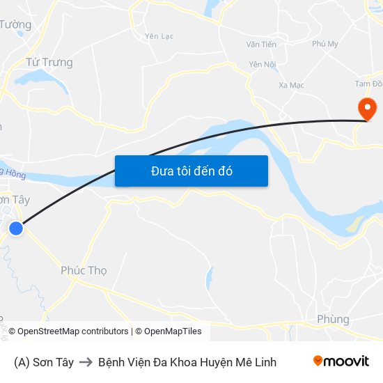 (A) Sơn Tây to Bệnh Viện Đa Khoa Huyện Mê Linh map