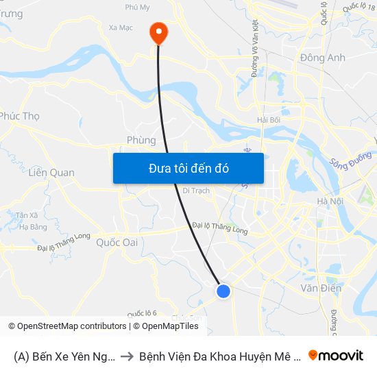 (A) Bến Xe Yên Nghĩa to Bệnh Viện Đa Khoa Huyện Mê Linh map