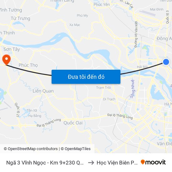 Ngã 3 Vĩnh Ngọc - Km 9+230 Quốc Lộ 3 to Học Viện Biên Phòng map