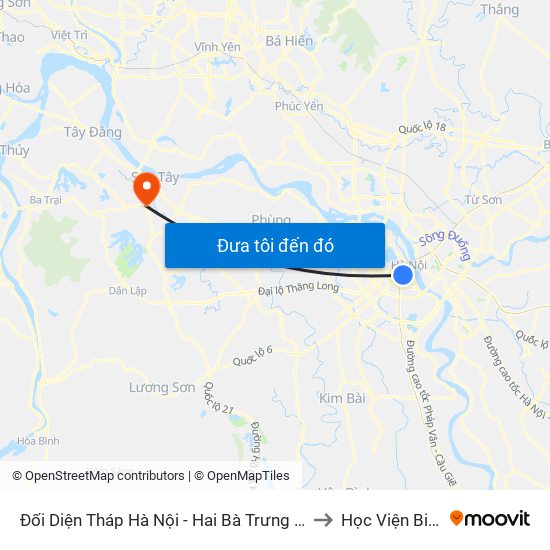 Đối Diện Tháp Hà Nội - Hai Bà Trưng (Cạnh 56 Hai Bà Trưng) to Học Viện Biên Phòng map