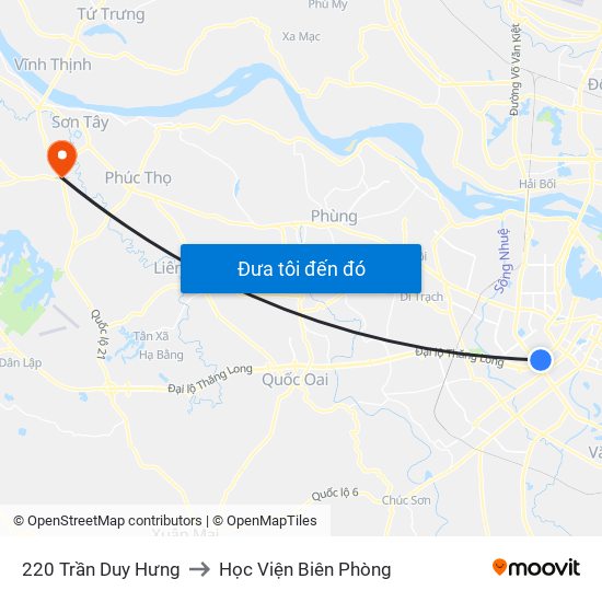 220 Trần Duy Hưng to Học Viện Biên Phòng map