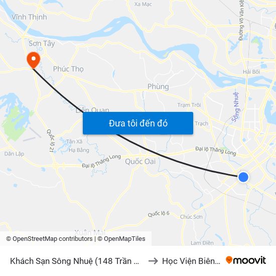 Khách Sạn Sông Nhuệ (148 Trần Phú- Hà Đông) to Học Viện Biên Phòng map