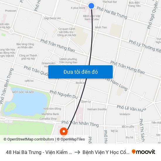 48 Hai Bà Trưng - Viện Kiểm Nghiệm Thuốc Trung Ương to Bệnh Viện Y Học Cổ Truyền Trung Ương map