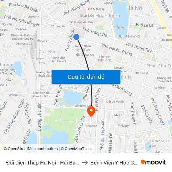 Đối Diện Tháp Hà Nội - Hai Bà Trưng (Cạnh 56 Hai Bà Trưng) to Bệnh Viện Y Học Cổ Truyền Trung Ương map
