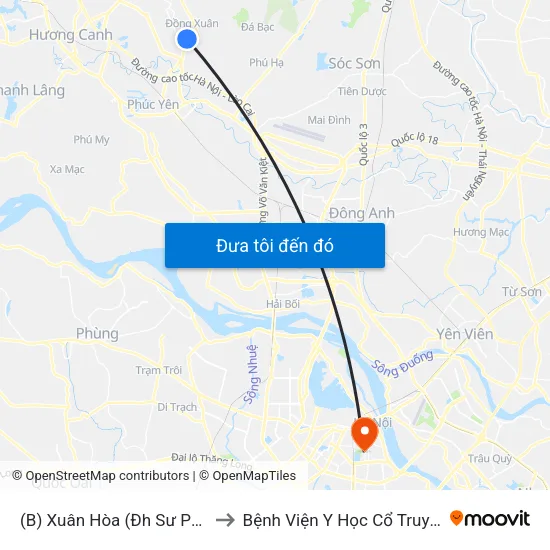 (B) Xuân Hòa (Đh Sư Phạm Hà Nội 2) to Bệnh Viện Y Học Cổ Truyền Trung Ương map