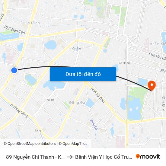 89 Nguyễn Chí Thanh - Ktx Đại Học Luật to Bệnh Viện Y Học Cổ Truyền Trung Ương map