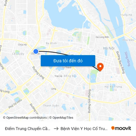 Điểm Trung Chuyển Cầu Giấy - Gtvt 02 to Bệnh Viện Y Học Cổ Truyền Trung Ương map