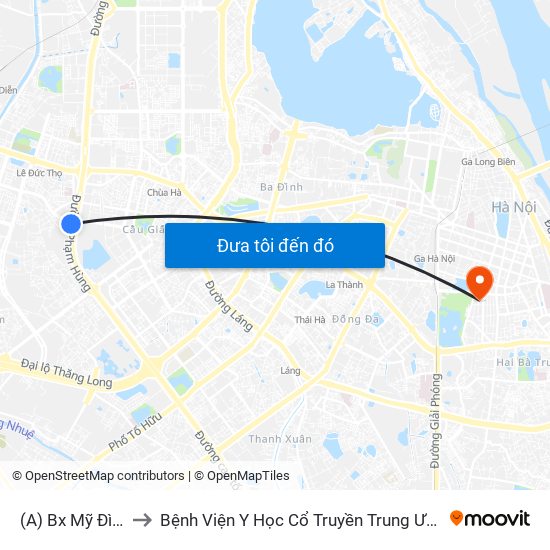 (A) Bx Mỹ Đình to Bệnh Viện Y Học Cổ Truyền Trung Ương map