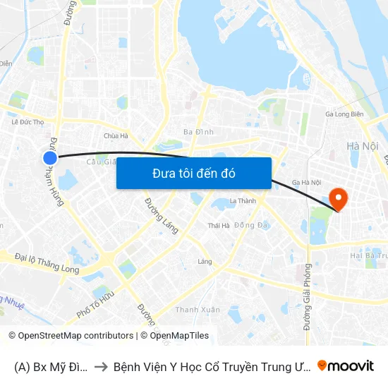 (A) Bx Mỹ Đình to Bệnh Viện Y Học Cổ Truyền Trung Ương map