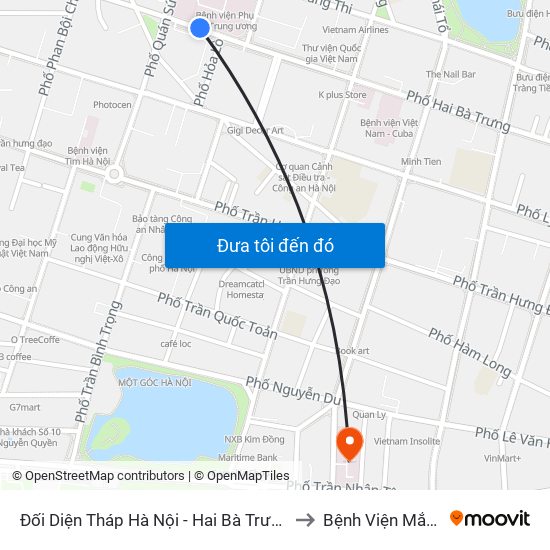 Đối Diện Tháp Hà Nội - Hai Bà Trưng (Cạnh 56 Hai Bà Trưng) to Bệnh Viện Mắt Trung Ương map