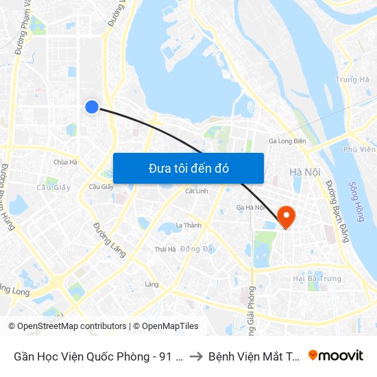 Gần Học Viện Quốc Phòng - 91 Hoàng Quốc Việt to Bệnh Viện Mắt Trung Ương map