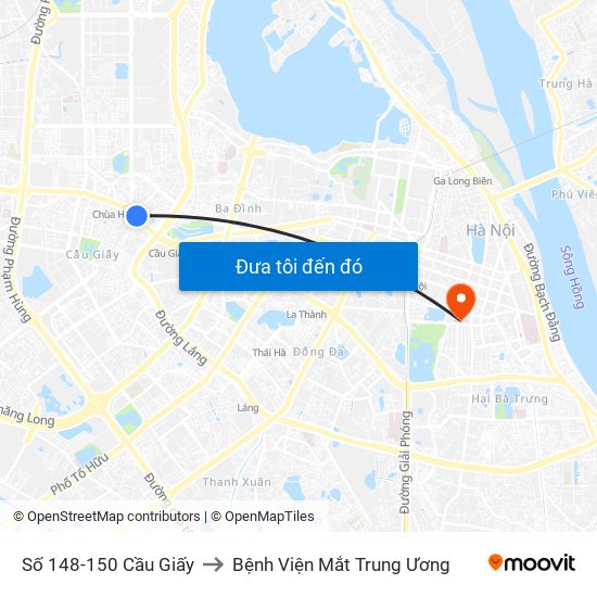 Số 148-150 Cầu Giấy to Bệnh Viện Mắt Trung Ương map