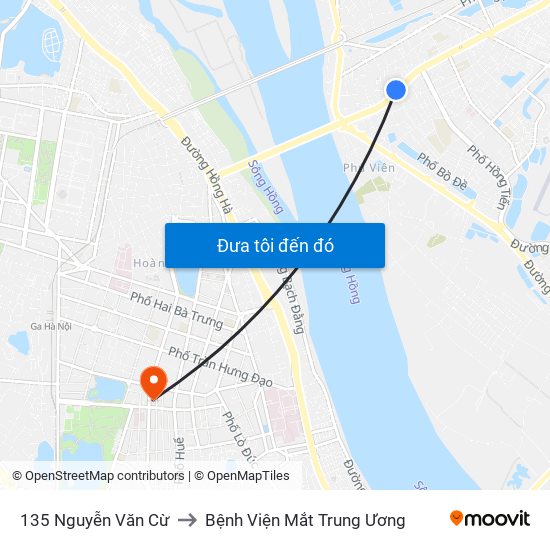 135 Nguyễn Văn Cừ to Bệnh Viện Mắt Trung Ương map