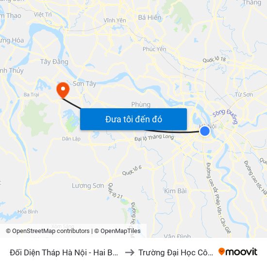 Đối Diện Tháp Hà Nội - Hai Bà Trưng (Cạnh 56 Hai Bà Trưng) to Trường Đại Học Công Nghiệp Việt - Hung map