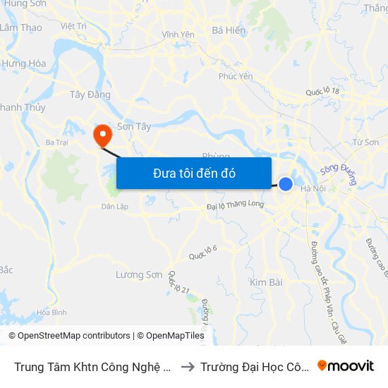Trung Tâm Khtn Công Nghệ Quốc Gia - 18 Hoàng Quốc Việt to Trường Đại Học Công Nghiệp Việt - Hung map