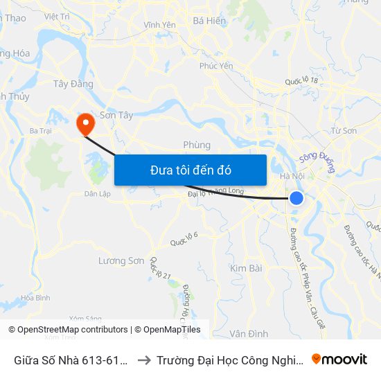 Giữa Số Nhà 613-615 Kim Ngưu to Trường Đại Học Công Nghiệp Việt - Hung map