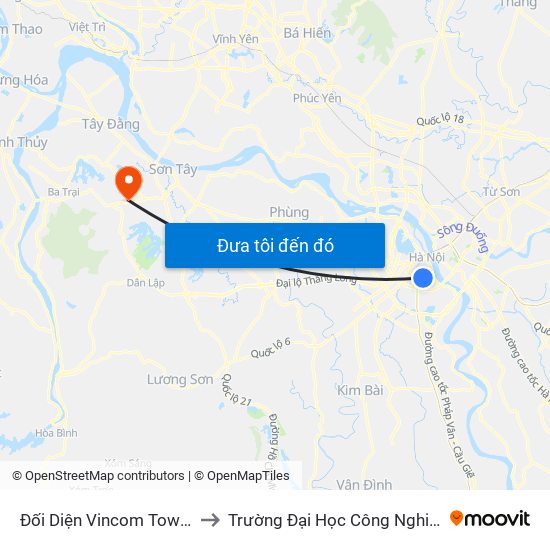 Đối Diện Vincom Tower - Bà Triệu to Trường Đại Học Công Nghiệp Việt - Hung map