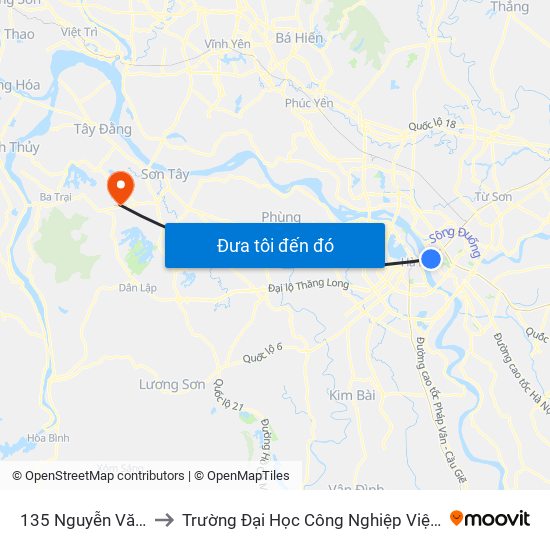 135 Nguyễn Văn Cừ to Trường Đại Học Công Nghiệp Việt - Hung map