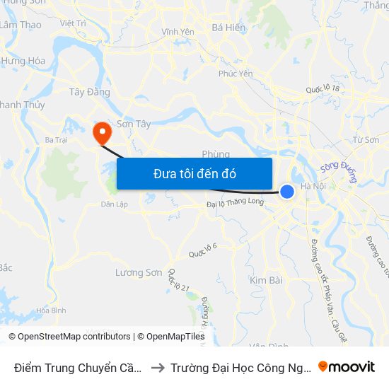 Điểm Trung Chuyển Cầu Giấy - Gtvt 02 to Trường Đại Học Công Nghiệp Việt - Hung map