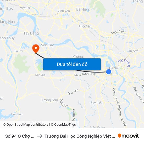 Số 94 Ô Chợ Dừa to Trường Đại Học Công Nghiệp Việt - Hung map