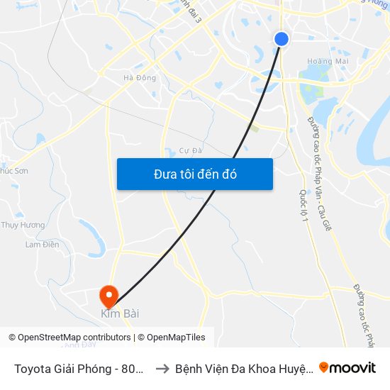 Toyota Giải Phóng - 807 Giải Phóng to Bệnh Viện Đa Khoa Huyện Thanh Oai map