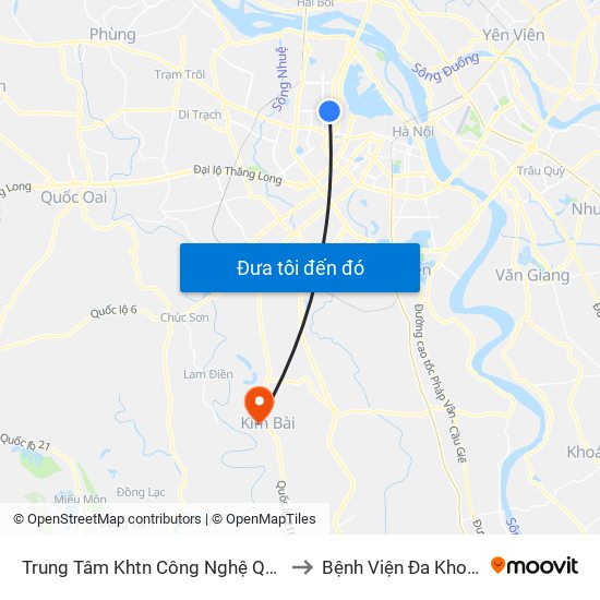 Trung Tâm Khtn Công Nghệ Quốc Gia - 18 Hoàng Quốc Việt to Bệnh Viện Đa Khoa Huyện Thanh Oai map