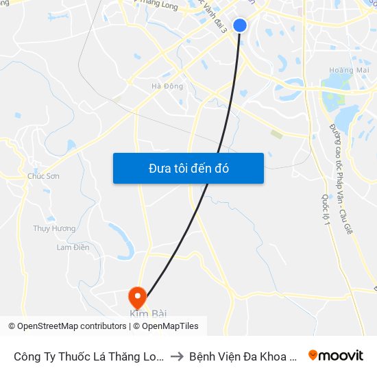 Công Ty Thuốc Lá Thăng Long - 235 Nguyễn Trãi to Bệnh Viện Đa Khoa Huyện Thanh Oai map