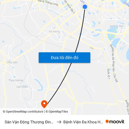 Sân Vận Động Thượng Đình - 129 Nguyễn Trãi to Bệnh Viện Đa Khoa Huyện Thanh Oai map