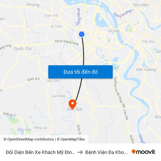 Đối Diện Bến Xe Khách Mỹ Đình - Phạm Hùng (Cột Trước) to Bệnh Viện Đa Khoa Huyện Thanh Oai map