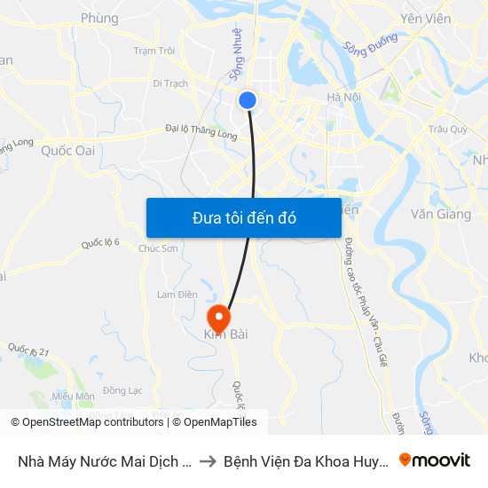 Nhà Máy Nước Mai Dịch - Phạm Hùng to Bệnh Viện Đa Khoa Huyện Thanh Oai map